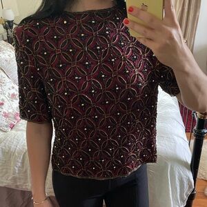 Vintage Beaded Red Blouse